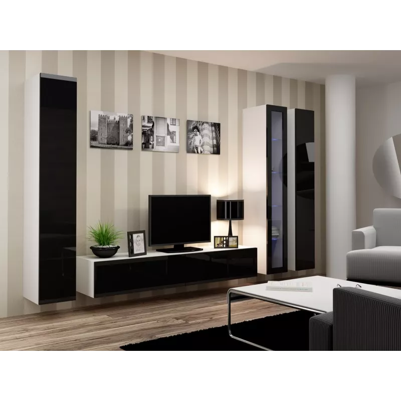 Cama Wohnzimmer-Schrankset VIGO 2 weiß/schwarz glänzend