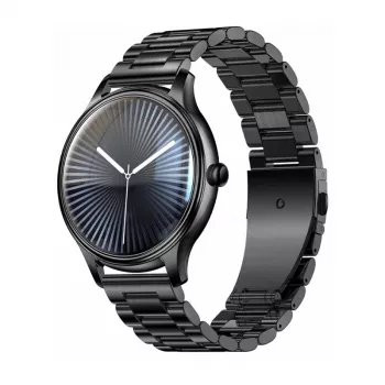 Smartwatch Colmi L28 mit schwarzem Gehäuse und schwarzem Edelstahlarmband
