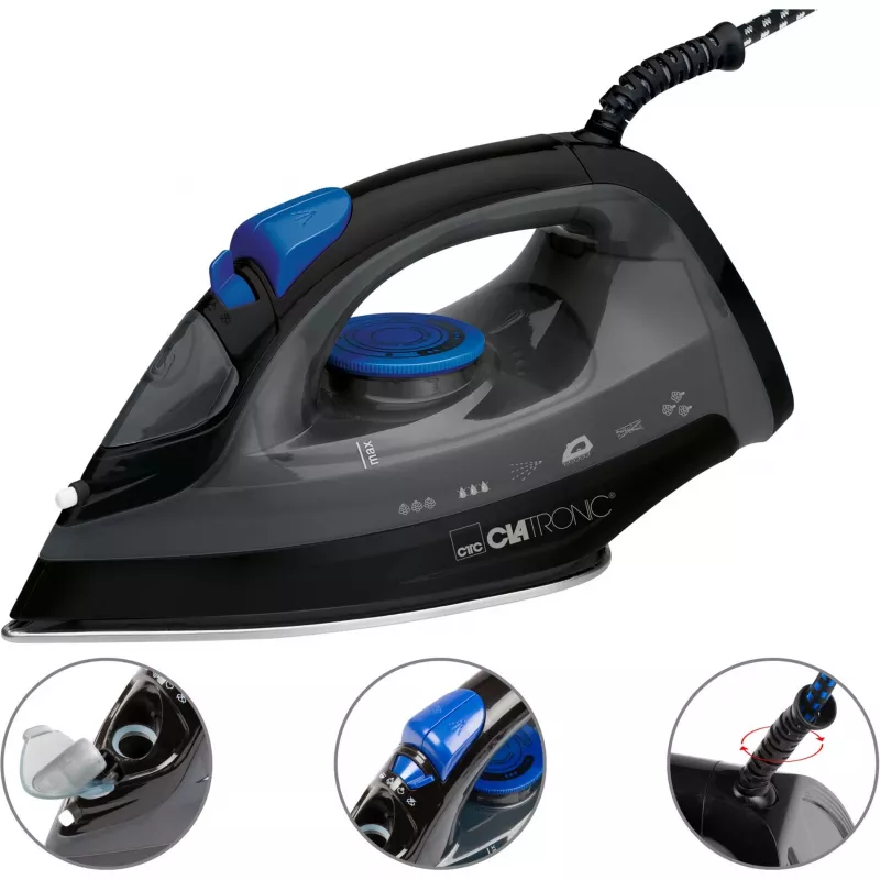 Iron CLATRONIC DB 3703 — Dry & Steam iron, Stainless Steel soleplate, 1800 W, Schwarz/Grau