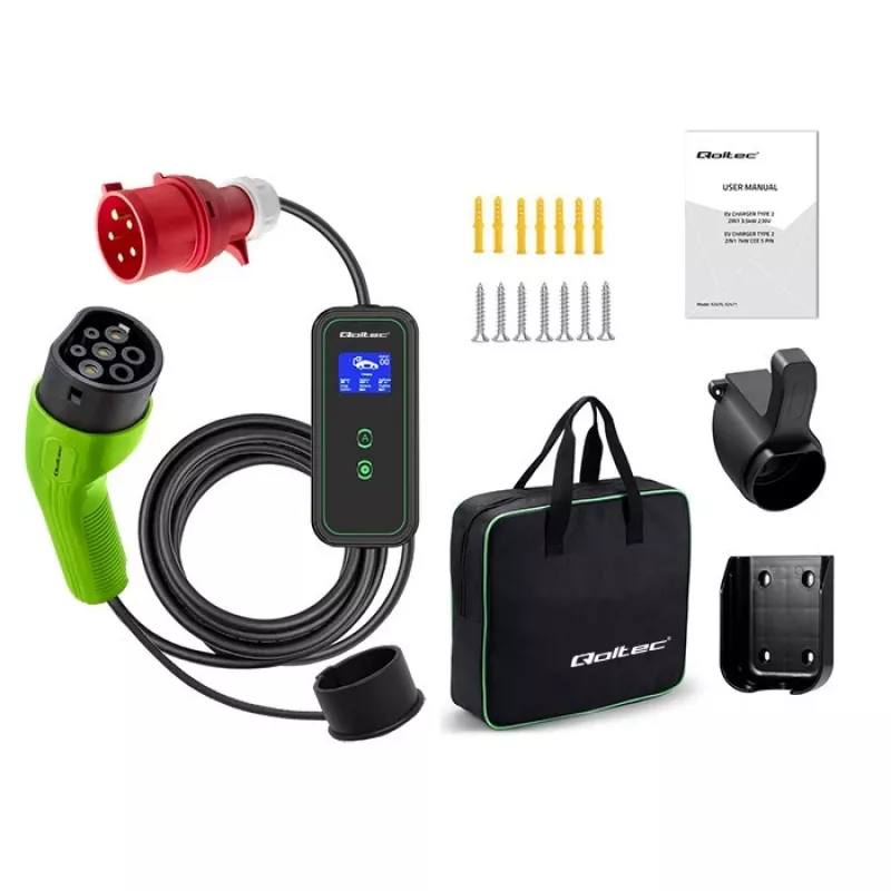 Elektroauto-Ladegerät QOLTEC 52478 11 kW Typ-2-Stecker 5 m Kabel