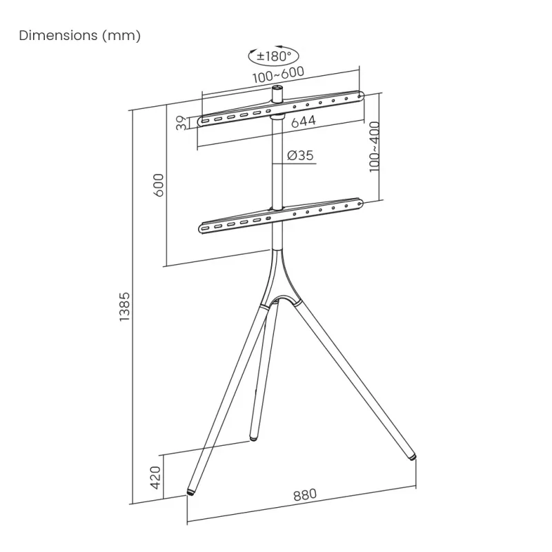 Halterung SBOX FS-1246F 45–65° neigbar, Belastung 32 kg, Plattform 600×400 mm