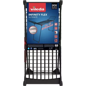Wäscheständer VILEDA Infinity Flex Ultimate Teleskop — schwarz, beschichtetes Aluminium, 30 m Trockenfläche, faltbar, Rollen