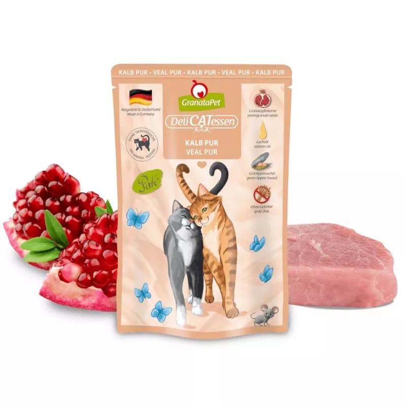 Nassfutter für Katzen Fox4Pets DeliCATessen Kalb 85 g — vollständige getreidefreie Mahlzeit für ausgewachsene Katzen