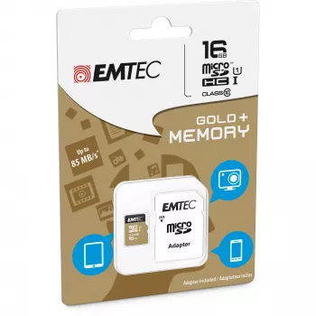 EMTEC Gold+ - Flash-Speicherkarte (SD-Adapter inbegriffen) - 16 GB - Class 10 - microSD - Gold (ECMSDM16GHC10GP)