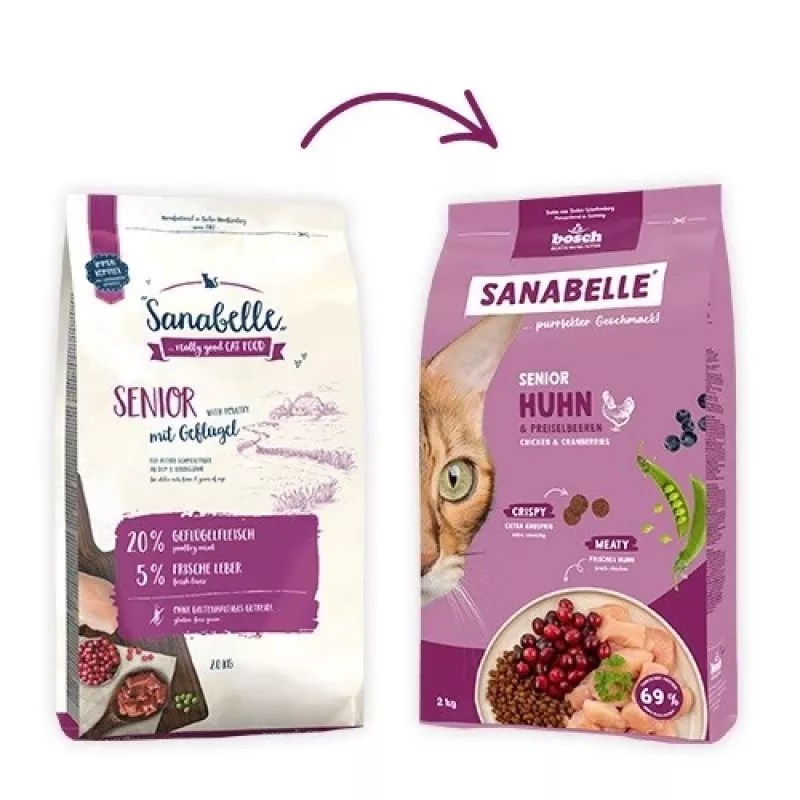 Trockenes Katzenfutter Bosch Sanabelle Life Senior — Huhn & Cranberries, 8 kg, 29% Protein, 13% Fett