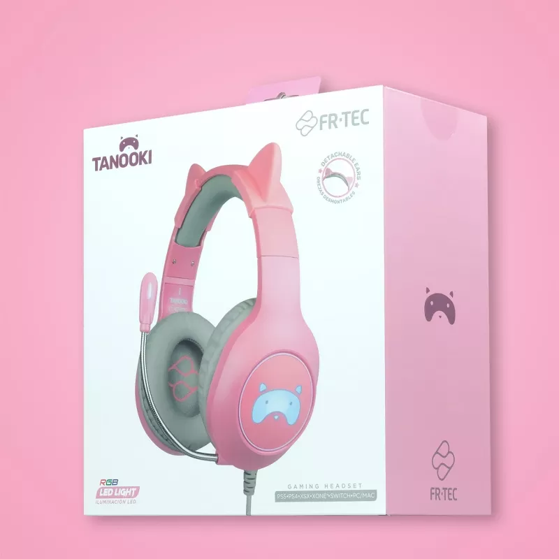 FR-TEC Tanooki Kopfhörer Kabelgebunden Kopfbügel Gaming Grau - Pink (FT2021)
