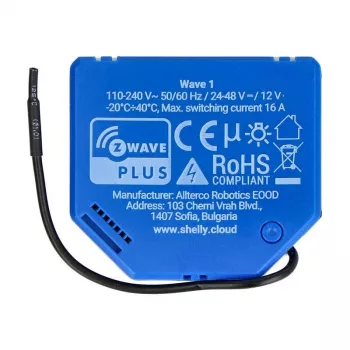Smart-Relais Shelly Qubino Wave 1 Kunststoff 110–240V 16A, Z-Wave 868,4 MHz, blau, Wandmontage