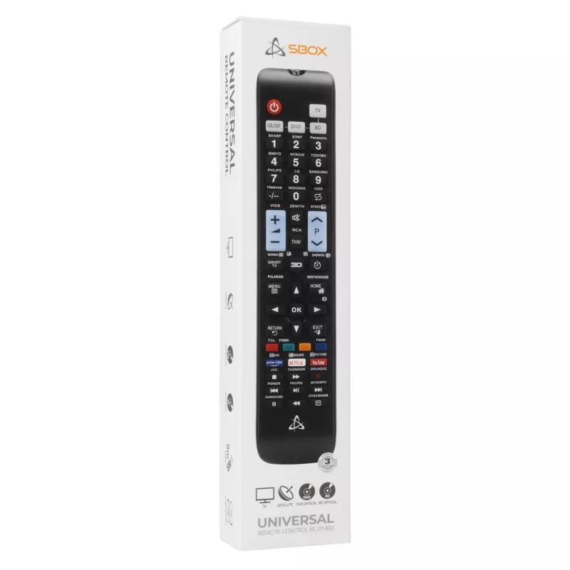 Fernbedienung SBOX RC-01400 – universeller Ersatz für Fernseher, Set-Top-Boxen und DVD-Player