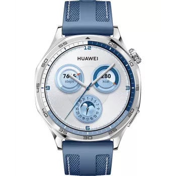 Smartwatch HUAWEI WATCH GT5 46mm – 1,43 Zoll AMOLED, GPS, 524 mAh, Edelstahlgehäuse, blaues gewebtes Armband