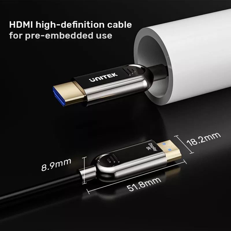 HDMI-Kabel Unitek C11085GY01-15M — HDMI Typ A auf A, 30 m, HDMI 2.1, 8K@60Hz, 4K@144Hz, vergoldete Kontakte, schwarz
