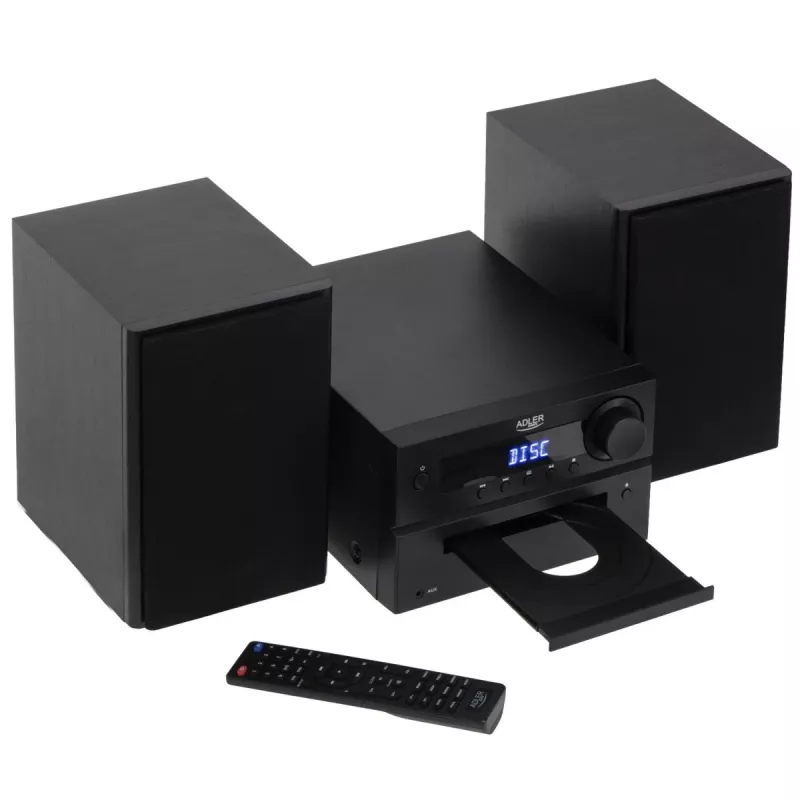 Mini Hi‑Fi Stereo System Adler AD 1917 — Bluetooth V5.3, CD/USB/MP3, 2×25 W RMS, UKW-Tuner, 4‑Band-Equalizer, AUX, Schwarz