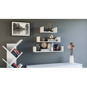 Topeshop MOBI 3P BIEL Regal Schwebendes Regal Wandmontage Spanplatte, Weiß