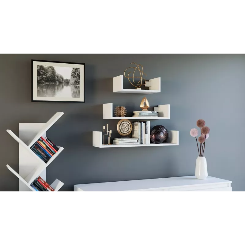 Topeshop MOBI 3P BIEL Regal Schwebendes Regal Wandmontage Spanplatte, Weiß