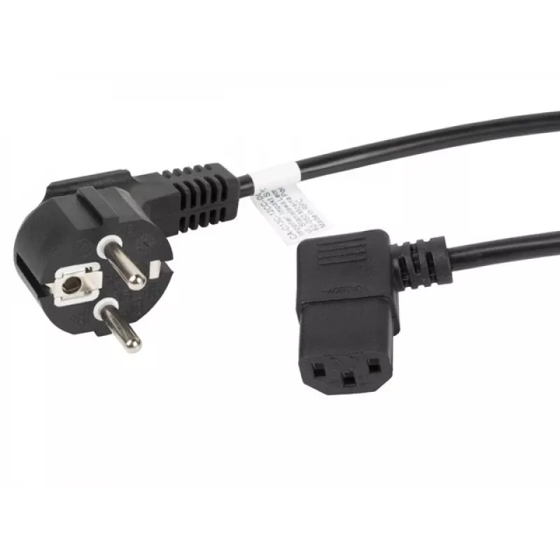 Netzkabel LANBERG CA-C13C-12CC-0018-BK, 2 m, C13-Kupplung auf CEE7/7, schwarz, abgewinkelter C13