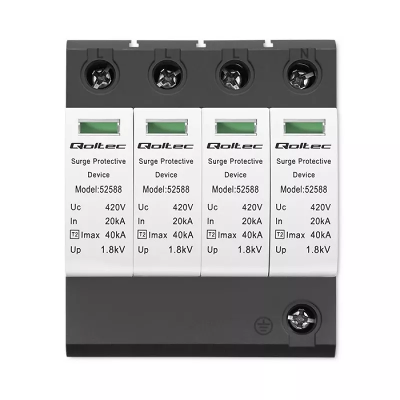 Überspannungsschutz QOLTEC 52588 AC 4P 420V T2 C — 4-poliger AC-Überspannungsableiter, 420 V, Typ 2
