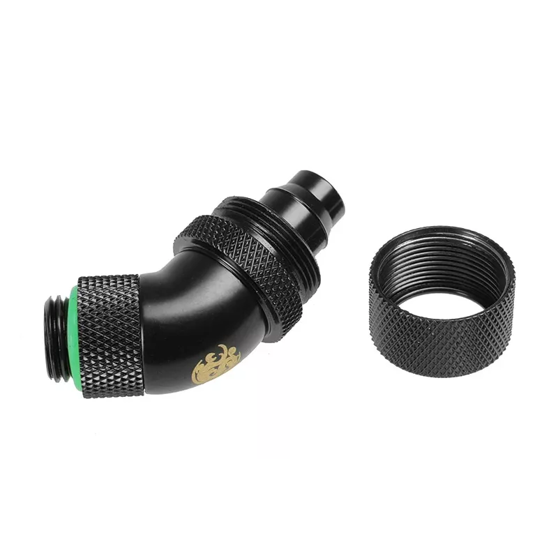 Anschlussstück BitsPower BP-MB45R2CPF-CC3U aus Messing für Computer-Wasserkühlung, schwarz und grün