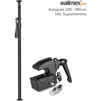 Lichtstativ/Teleskopstange walimex Autopole 220–380 cm mit Super Clamp