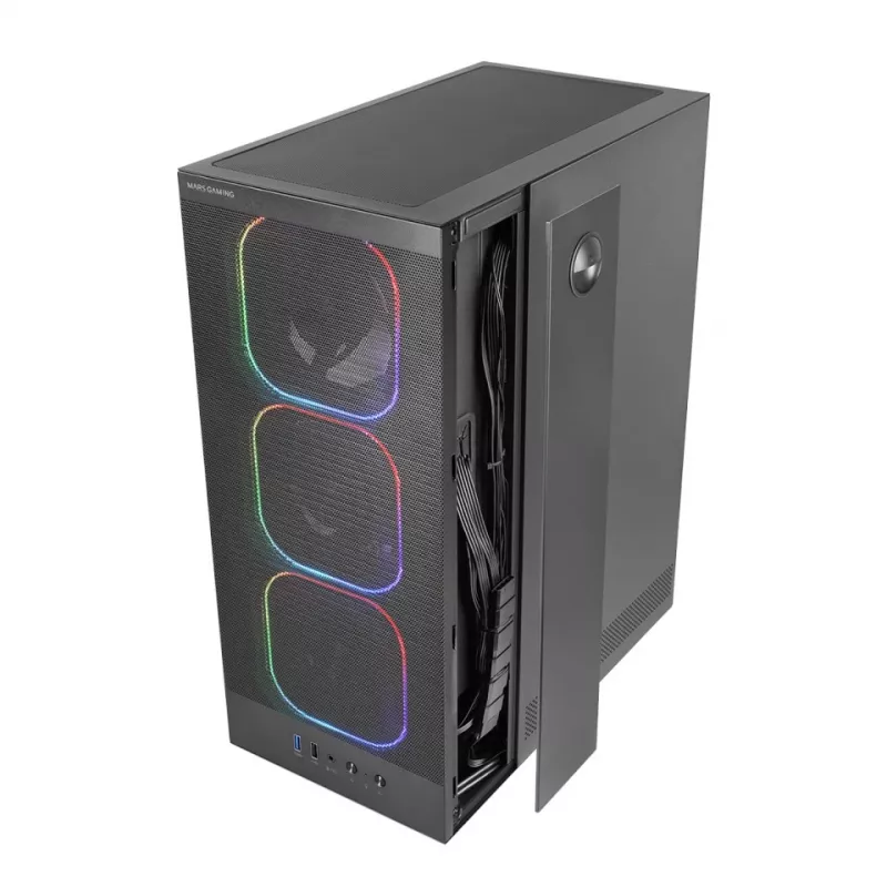 PC-Gehäuse TACENS MARS MC-NEBULA Midi Tower mit gehärtetem Glas, vier 120-mm-aRGB-Lüftern, unterstützt ATX, GPU bis 30,2 cm