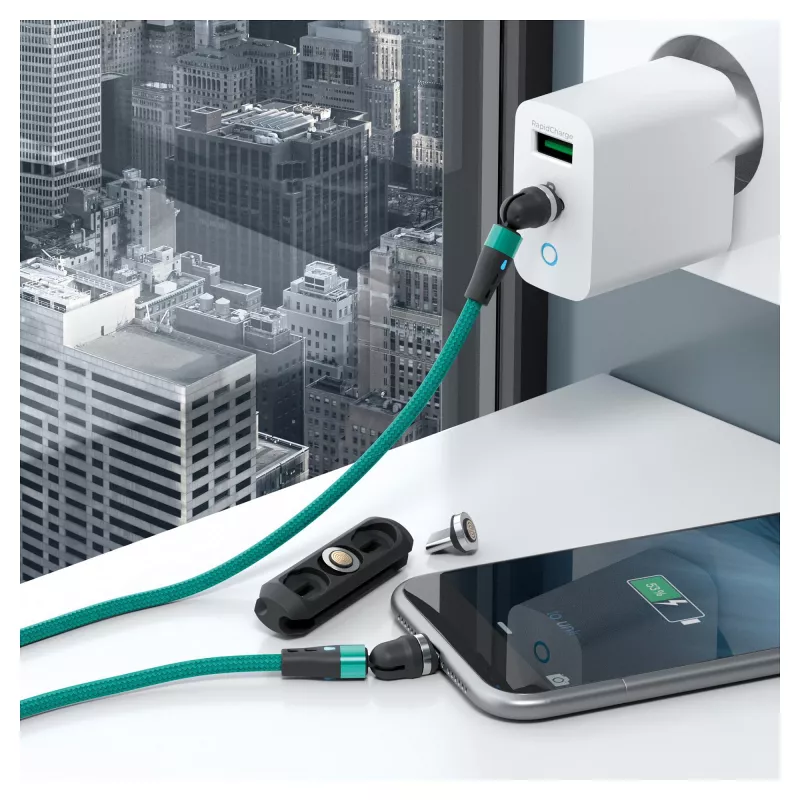 USB-Kabel RealPower MagneticCharge2 1m Grün Schnellladung Datenübertragung