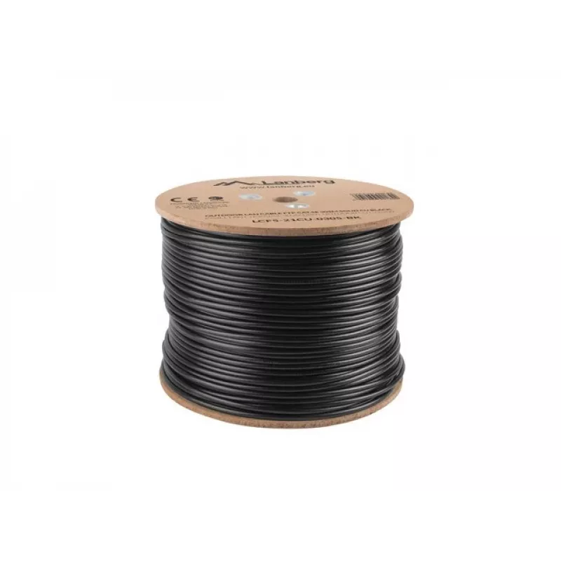 LANBERG Netzwerkkabel Cat5e LCF5-21CU-0305-BK, F/UTP Kupfer, 305 m, 24 AWG, PE-Mantel, schwarz
