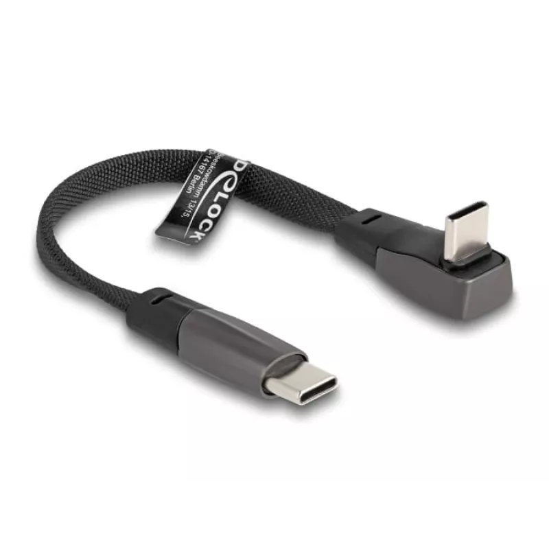 DeLOCK USB 2.0 Flachbandkabel USB Type-C Stecker auf USB Type-C Stecker abgewinkelt PD 3.0 60 W 14 cm schwarz