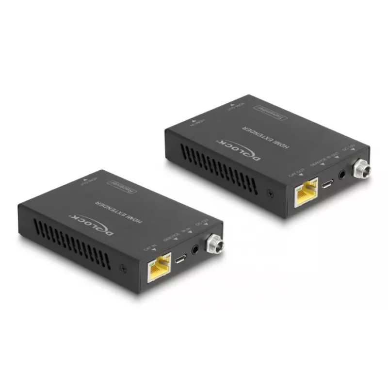 AV-Sender- und Empfänger-Set DELOCK 65955 — Cat6/Cat6a HDMI-Extender, bis zu 3840×2160, kabelgebunden, Micro-USB-B-Stromversorgung
