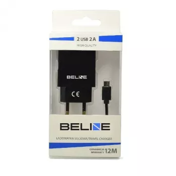 Reiseladegerät Beline Beli0011 — 2×USB-Anschlüsse, microUSB-Kabel, 2A Ausgang, schwarz
