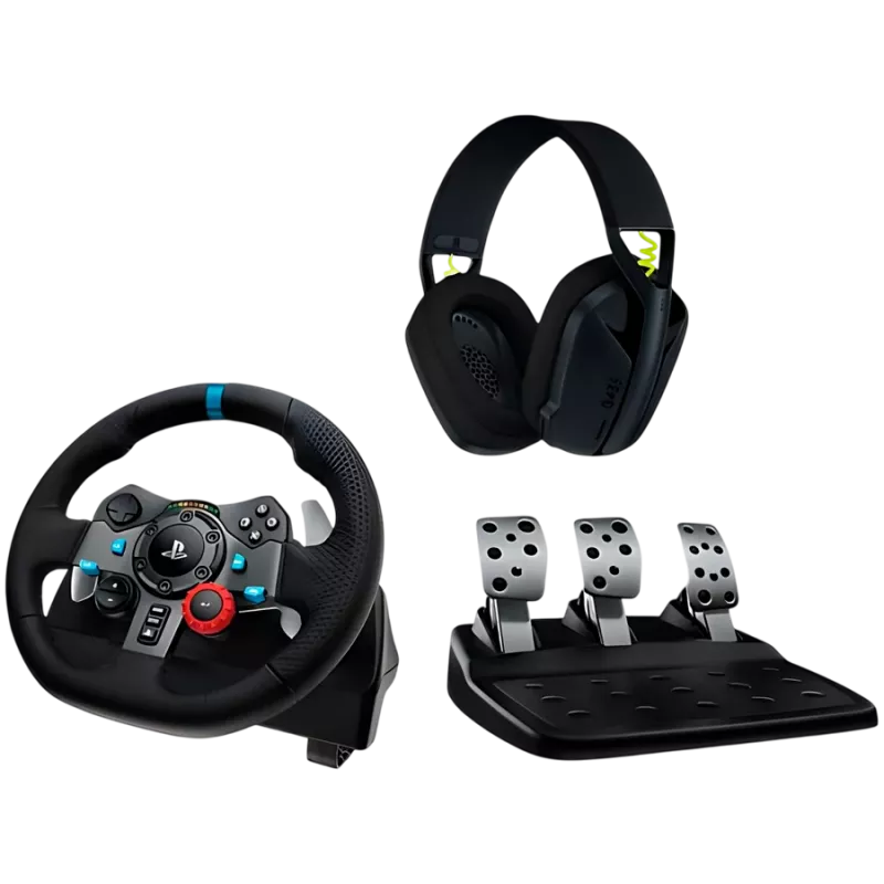 LOGITECH G29 EU + G435 Black Gaming Controller Aluminium Black USB Lenkrad + Pedale + Headset PC