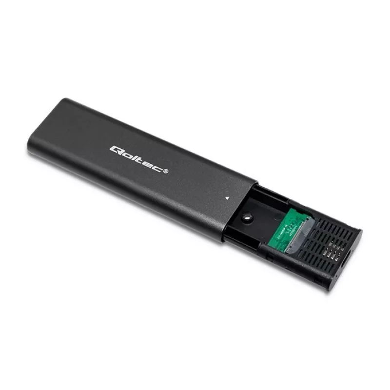 SSD-Gehäuse QOLTEC 50312 Schwarz für einzelnes M.2 SATA-Laufwerk, USB Type-C (USB 2.0 / 3.2 Gen 1)