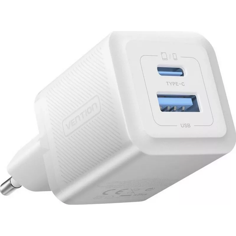 Vention 30W - Ladegerät mit GaN-Technologie, 1x USB-A, 1x USB-C (weiß)