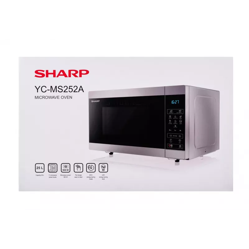 Mikrowelle Sharp YC-MS252AE-S, Arbeitsplatte, 900 W, 25 L, 11 Leistungsstufen, Touch-Bedienung, silber