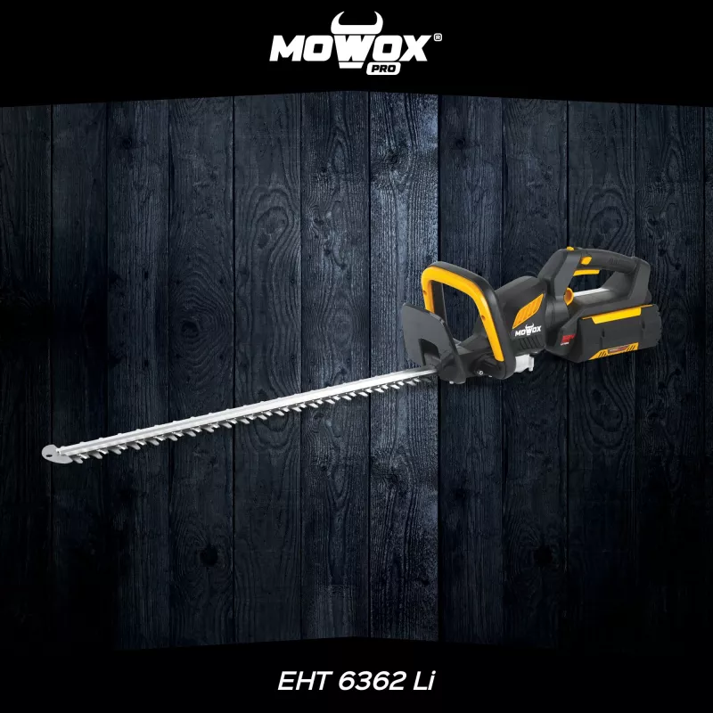 Akku-Heckenschere MoWox EHT 6362 Li — handgehalten, drehbarer Griff, batteriebetrieben