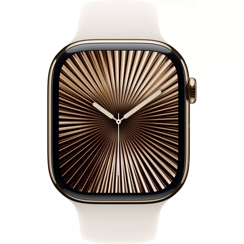 APPLE Watch Series 10 GPS + Cellular 46 mm Titan-Gold-Gehäuse mit Starlight Sportband – S/M