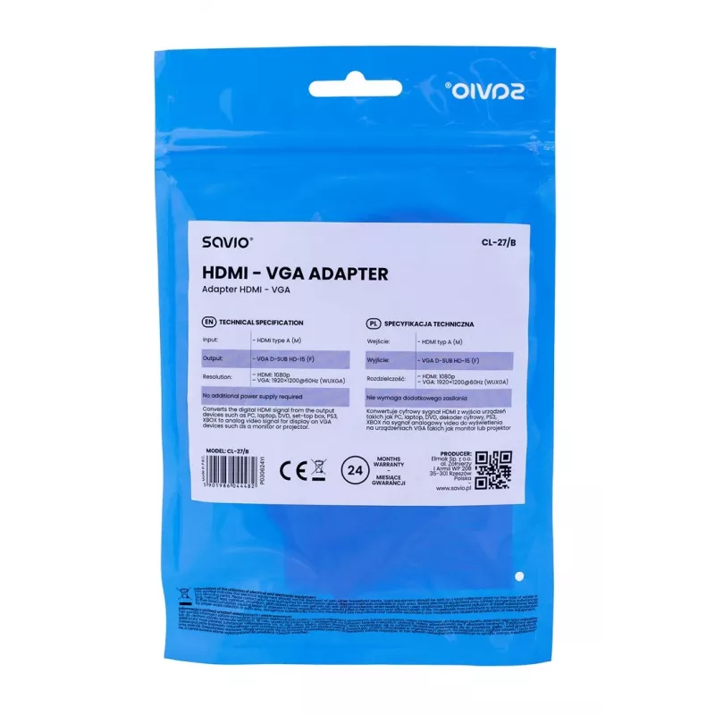 Savio CL-27B Videokabeladapter 0,1 m HDMI Typ A (Standard) VGA (D-Sub) Weiß