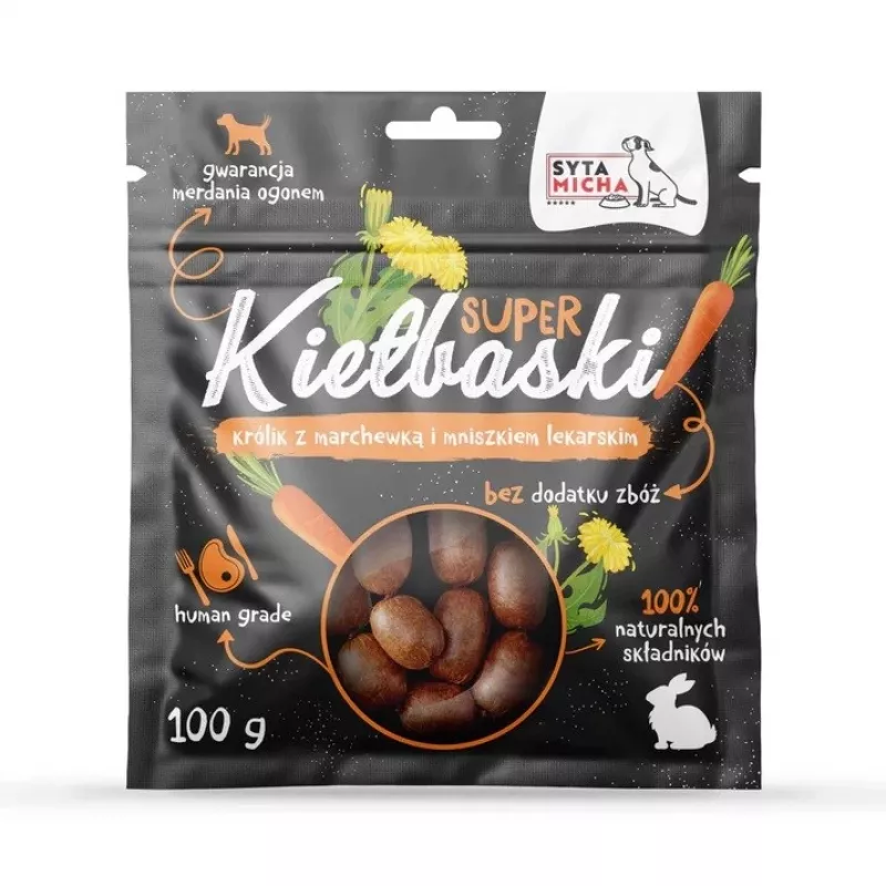 SYTA MICHA Großartige Würstchen mit Kaninchen, Karotte und Löwenzahn - Hundesnack - 100g