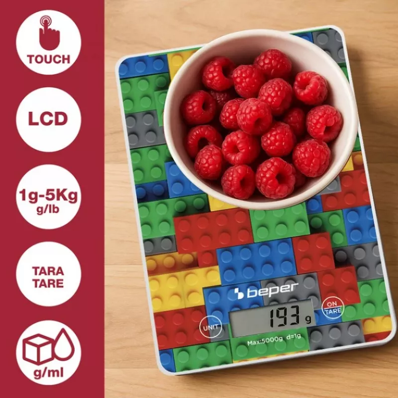 Küchenwaage Beper P102BIL005 – digital, 5 kg, 1 g, bunte Steine