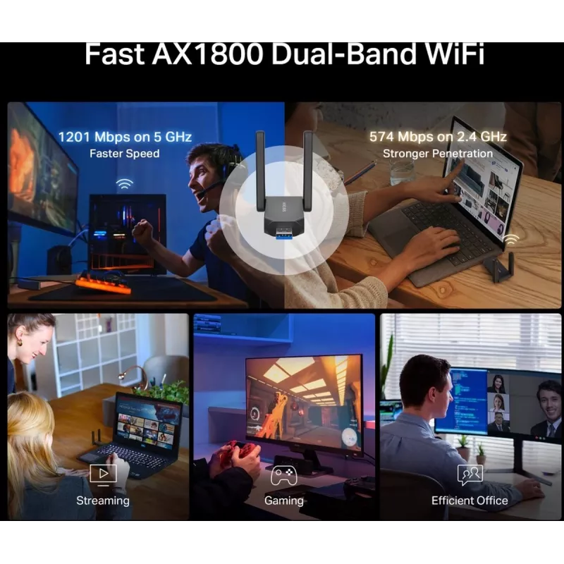 Wi‑Fi USB Adapter MERCUSYS MA72XH AX1800 mit High‑Gain Antennen, USB‑A Plug‑and‑Play