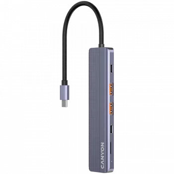 USB-Typ-C-Hub CANYON DS-17 — HDMI, USB 3.2 Gen 1 A, USB-C, MicroSD, 10000 Mbit/s, grau