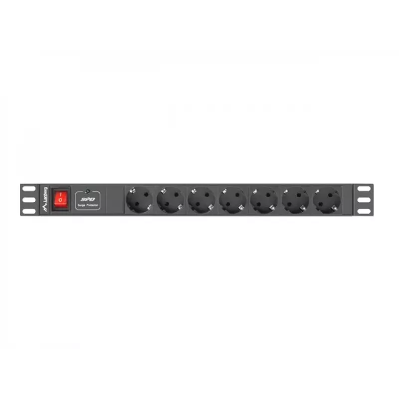 Lanberg | Stromverteilungseinheit (PDU) 19 Zoll 1U 10A 2M 7x Schuko-Steckdosen | PDU-07F-0200-IEC-BK