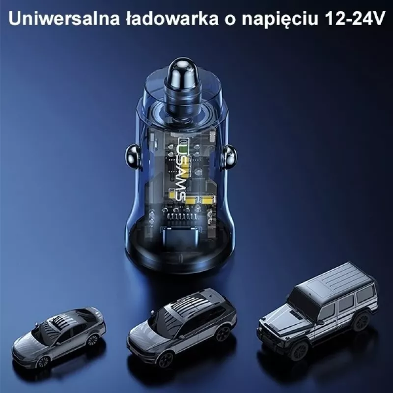 Autoladegerät usams CC164CC01 30W mit 1×USB-A und 1×USB-C für schnelles Laden