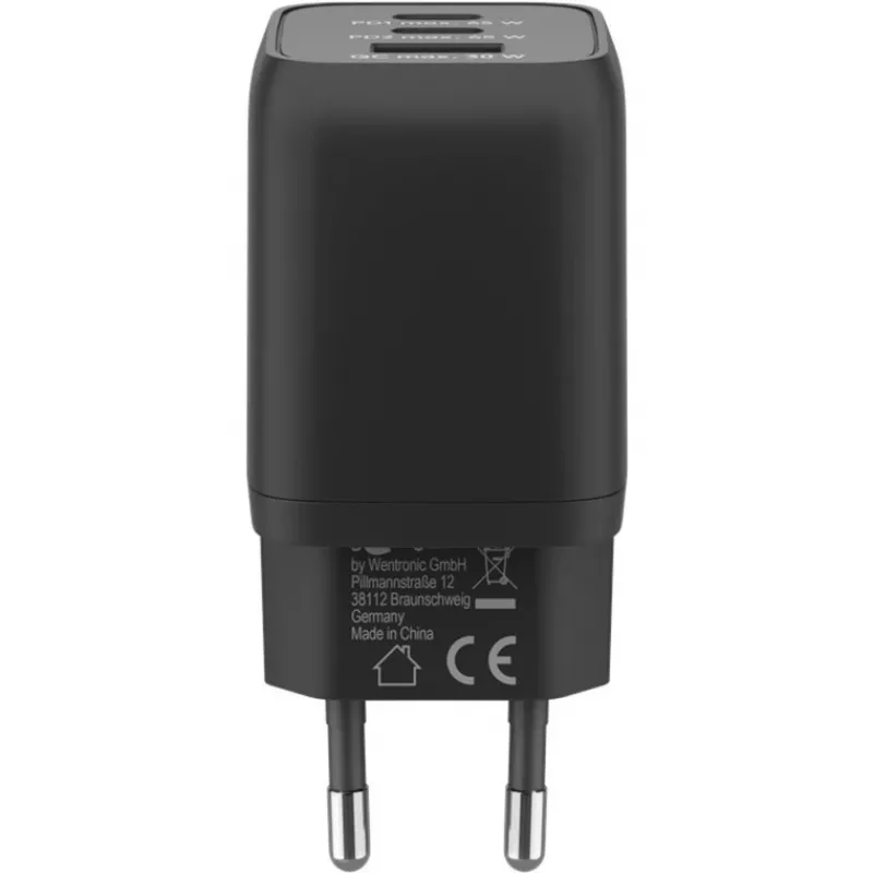 USB-C Fast Charger Nano, PD, GaN, 65 Watt, USB-C Braided Kabel (schwarz, 1x USB-A, 2x USB-C PD, Quick Charge 3.0, 1 Meter Kabel)