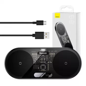 Baseus 2In1 20W Digital Led Display Headphones Schwarz Wireless Charging