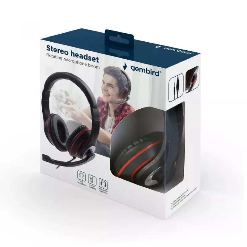 Kabelgebundenes Gaming-Headset GEMBIRD MHS-03-BKRD — binaural, ohrumschließend, 3,5 mm, 1,8 m Kabel, rot/schwarz