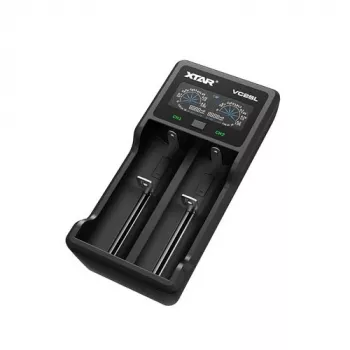 Batterieladegerät XTAR VC2SL — USB 5V 1A, LCD, lädt 2 Zellen, kompatibel Li-Ion/NiMH/NiCd, Größen A/AA/AAA/AAAA/C/D/SC, schwarz