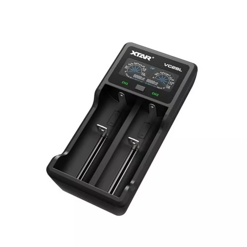 Batterieladegerät XTAR VC2SL — USB 5V 1A, LCD, lädt 2 Zellen, kompatibel Li-Ion/NiMH/NiCd, Größen A/AA/AAA/AAAA/C/D/SC, schwarz