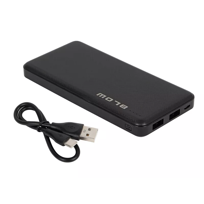 Tragbare Powerbank BLOW PB10A 10000mAh Polymer-Akku, 2x USB-A-Ausgänge, 22,5W Gesamtleistung, Micro-USB-Eingang, schwarz