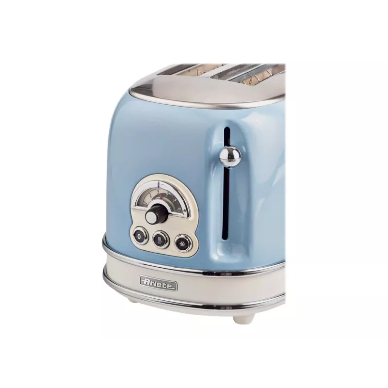 Ariete 155 Design 2-Scheiben-Toaster mit Sandwich-Körben, 6 Bräunungsstufen, 810 W, Edelstahlgehäuse, herausnehmbare Krümelschublade, Pastellblau