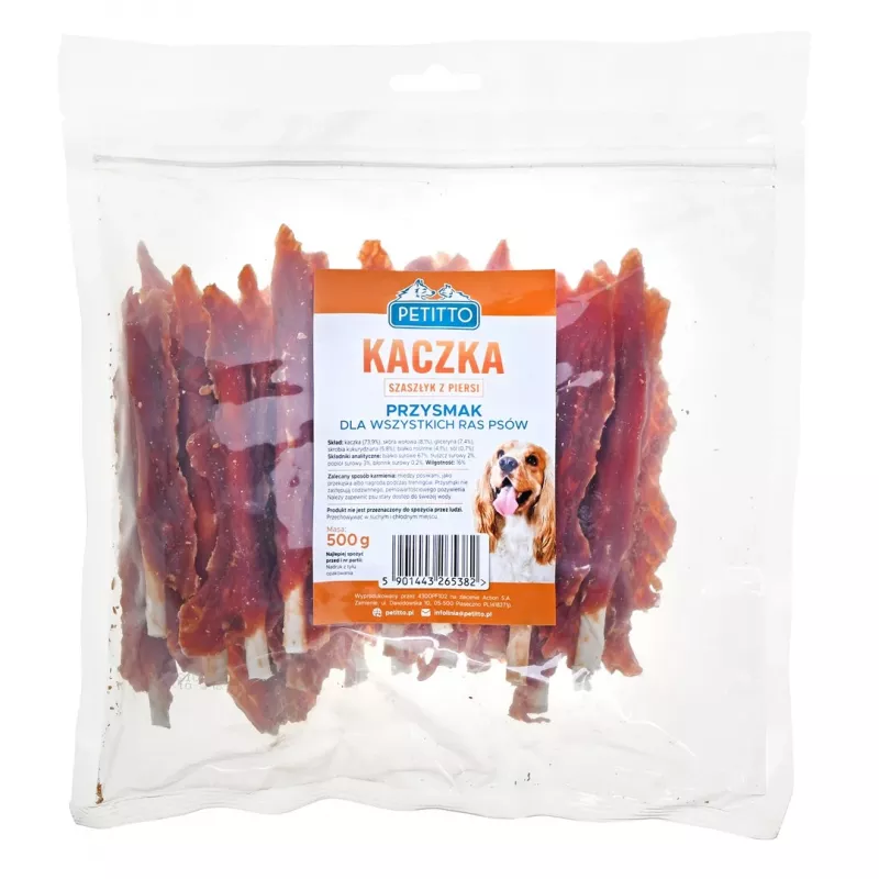 PETITTO Entenbrust-Kebab Hundeleckerlis, funktionelle feste Snacks, 500 g, 67 % Protein, gluten- und konservierungsstofffrei