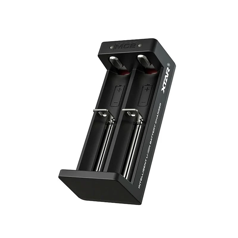XTAR Dual-Slot Li-Ion-Akkuladegerät für 18650 Zellen, USB-C-Eingang, 2 Schächte, schwarz, LED-Anzeigen
