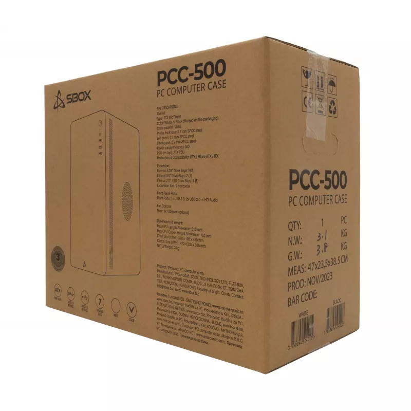 Computergehäuse Sbox PCC-500 Schwarz ATX